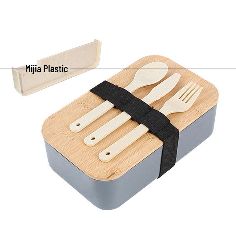 Japanese Bamboo Lid Bento Lunch Box with Large Compartments for Students and Camping