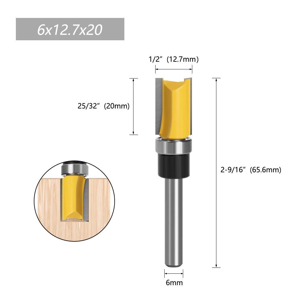 1/4" Shank Double Bearing Straight Trim Router Bit for Woodworking