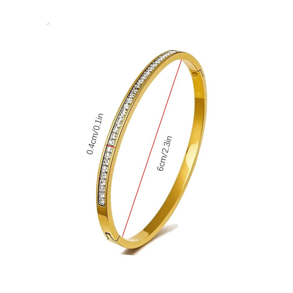 1Pc Dainty Rose Gold Cuff Bangle with Full Rhinestones, Minimalist Thin Bracelet for Daily Office & Casual Wear