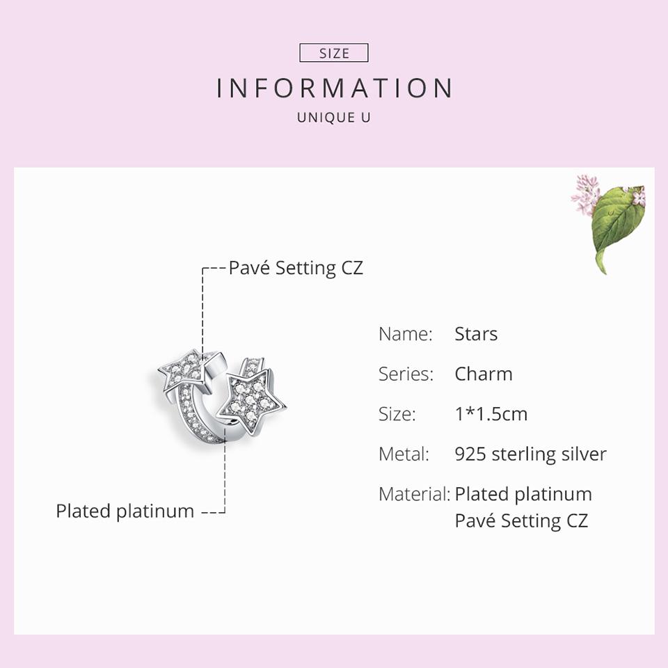 Bamoer Shining Star Silver Charm Fit Charms náramek náramek pro ženy DIY šperky AAA kubický zirkon