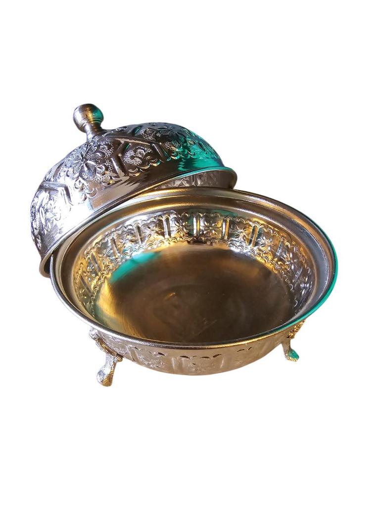 Handgefertigte marokkanische Zuckerdose aus versilbertem Metall – Eleganz und traditionelle Handwerkskunst
