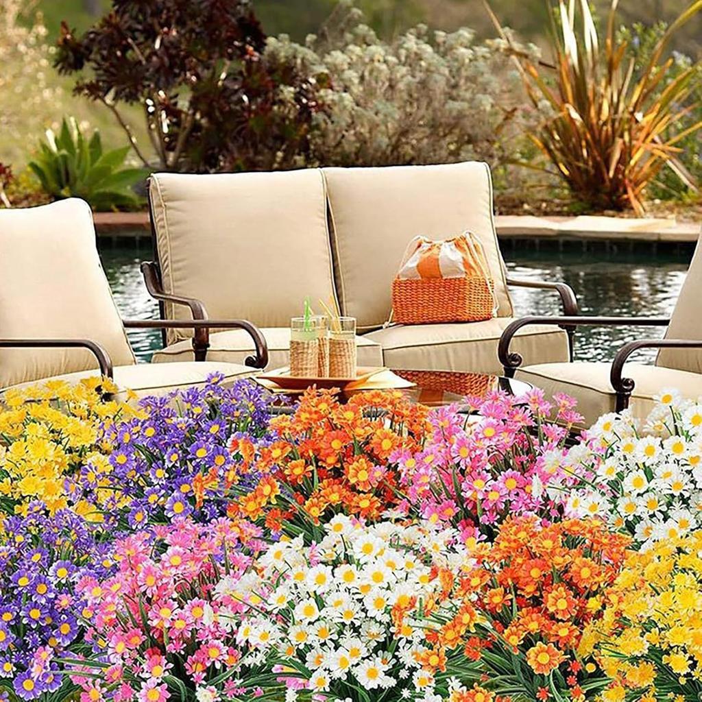 Artificial Daisies Fake Flowers UV Resistant Shrubs, Hanging Plants Garden Porch Home Wedding Farmhouse Decor Daisies Flowers