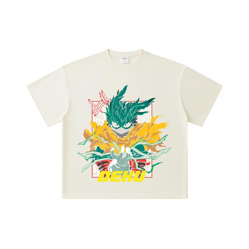 260 GSM Double Yarn 32 Count 100% Cotton My Hero Academia V23 Deku Print Unisex Heavy Cotton T Shirt