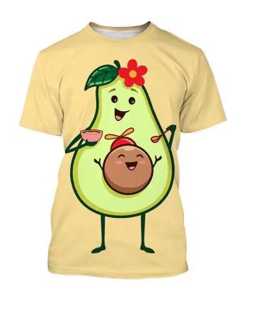 Fashion avocado cartoon pattern T-shirt men s fruit 3D printing T-shirt summer casual short sleeve round neck top XXS
