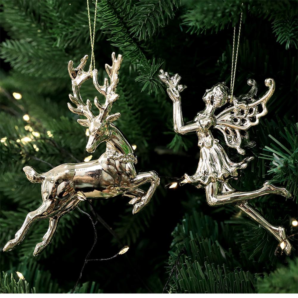 Creative Gold Christmas Hanging Decoration Angel Snowflake Butterfly Dragonfly Christmas Tree Ornament Festival Favors Shopwindo