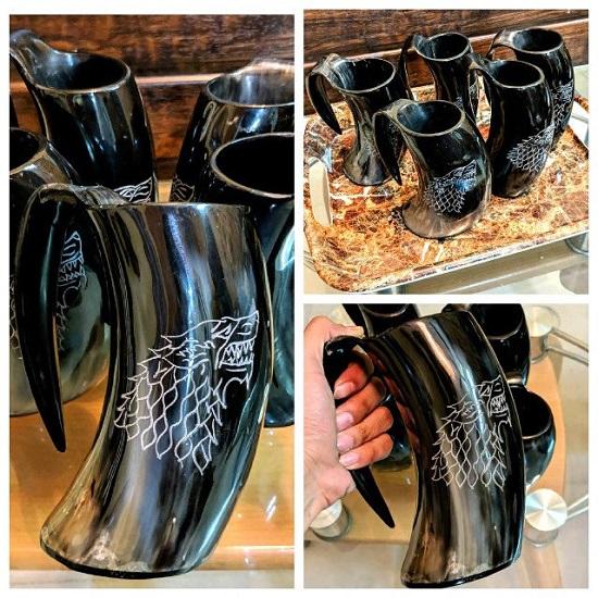 Vikings Beer Horn Mug, Handcrafted Wine Mug, Set of 5 Bar Mugs, Groomsman Gift, Buffalo Horn, Handmade Mugs, Gift for Husband, Valentines Day Gift