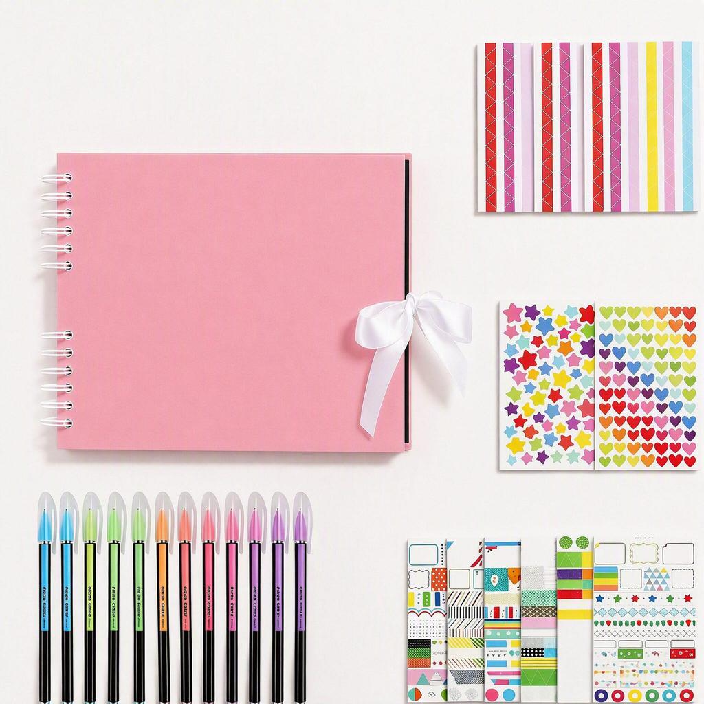Creative Photo Album and Scrapbook Set with Bows, Doodles, and Souvenir Pages