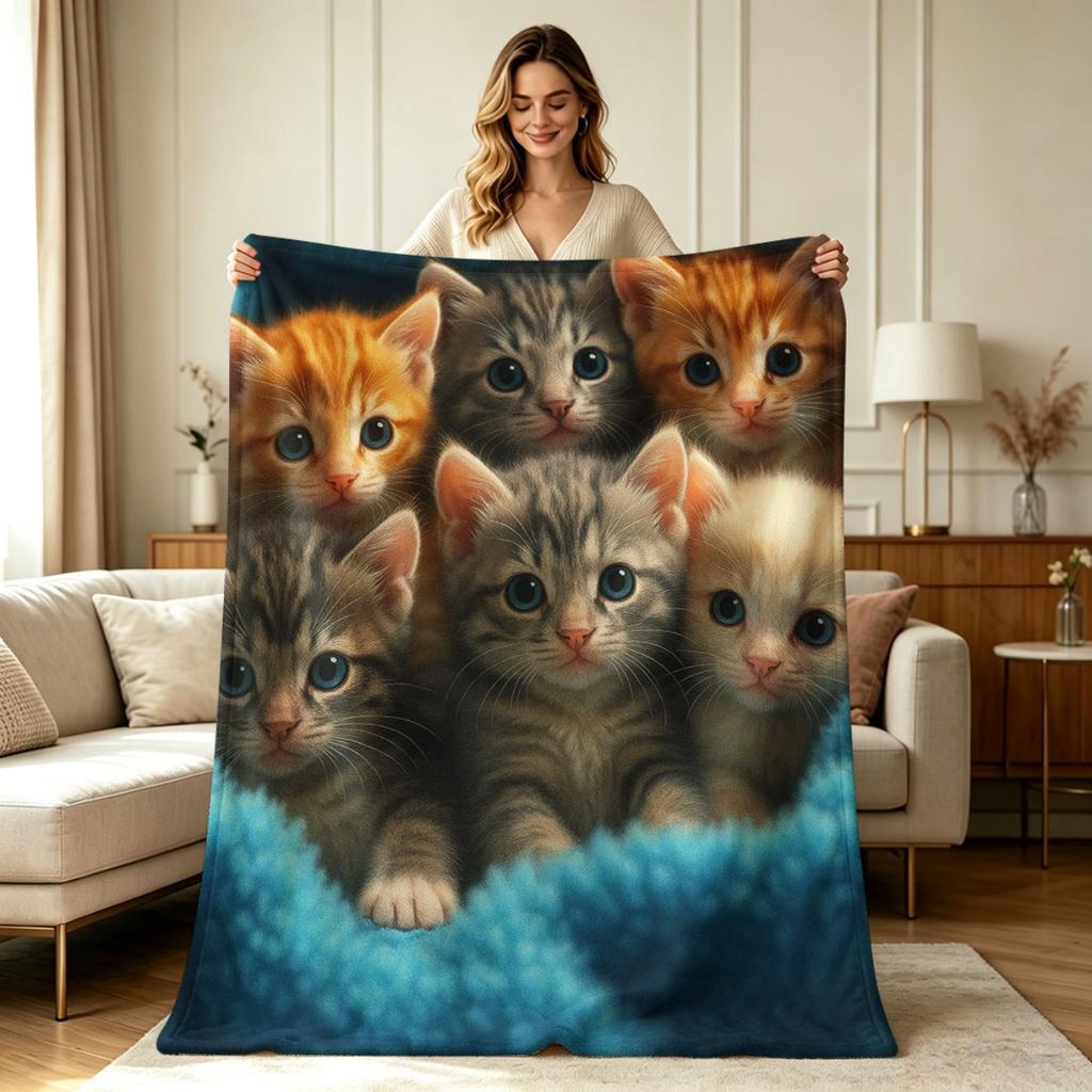 Soft Fluffy Fleece Blanket with Cute Kitten Group Print All Season Warm Cozy Throw Blanket for Couch Sofa Bedroom Living Room Office Home Decor Lightw