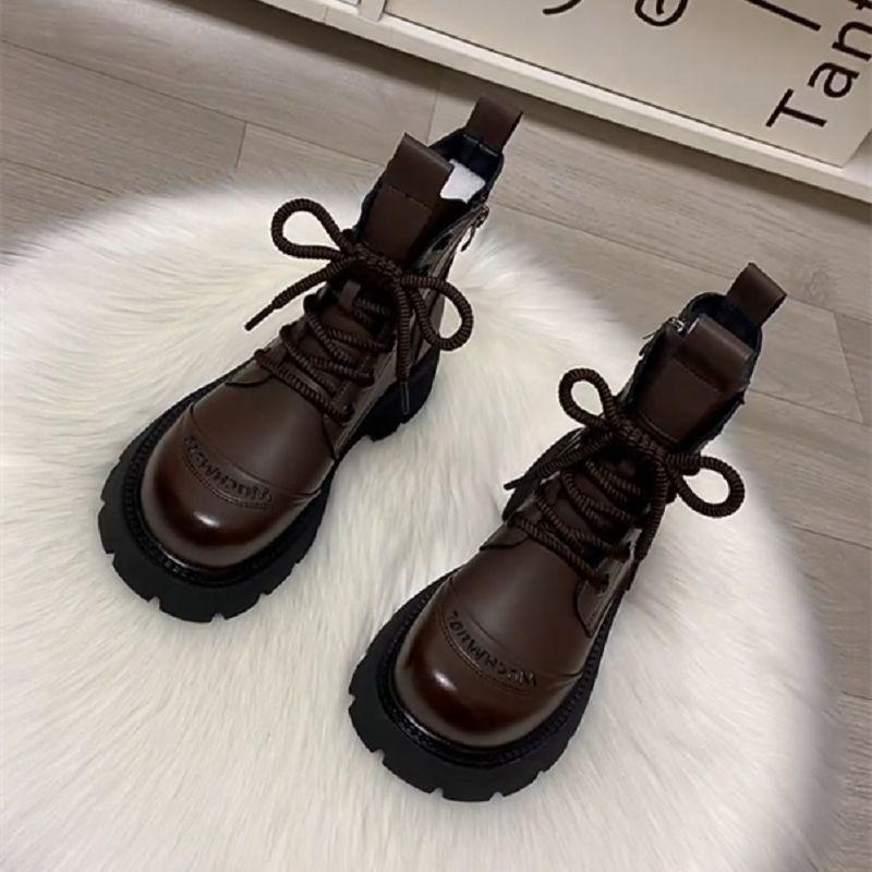 Short Boots, Platform Women's Autumn and Winter Soft-soled Single Boots, New British-style Martin Boots, European Station Versatile, 2025 Fleece Fash