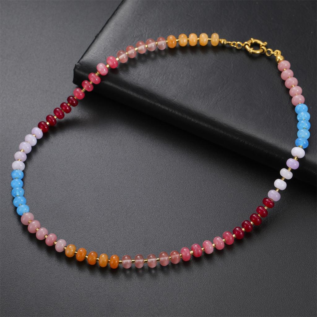  Natural Rainbow Colorful Beads Necklace Natural Stone Beaded Choker Summer Beach Boho Vacation Women's Fashion Jewelry