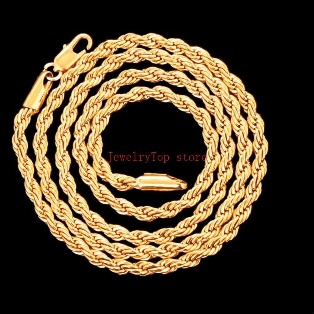 Fine Noble 18-24Inch 45-60cm 18K Gold 4mm Round Rope Chain Necklace for Women Man Fashion Wedding Party Charm Jewelry