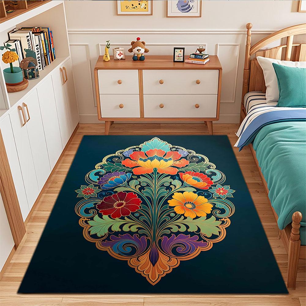 Floral Pattern with Vibrant Colors Patterned carpet, suitable as a non slip play mat for the living room and bedroom sofa