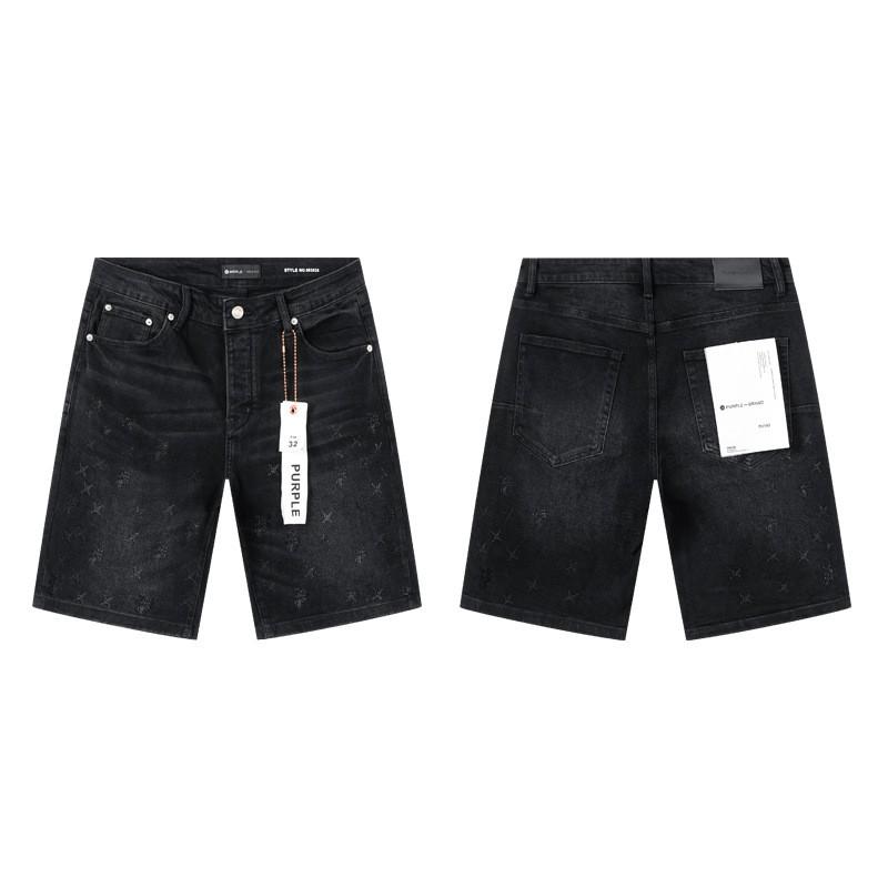 Purple Jeans Streetwear Loose Fit Denim Shorts Men Women Mid-Rise Straight Cut With Embroidery Stone Wash