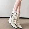 Fashion Wasteland Wind Pointed Knight Pant Pants Boots Women's Belt Buckle White New High Pile Pile Boots