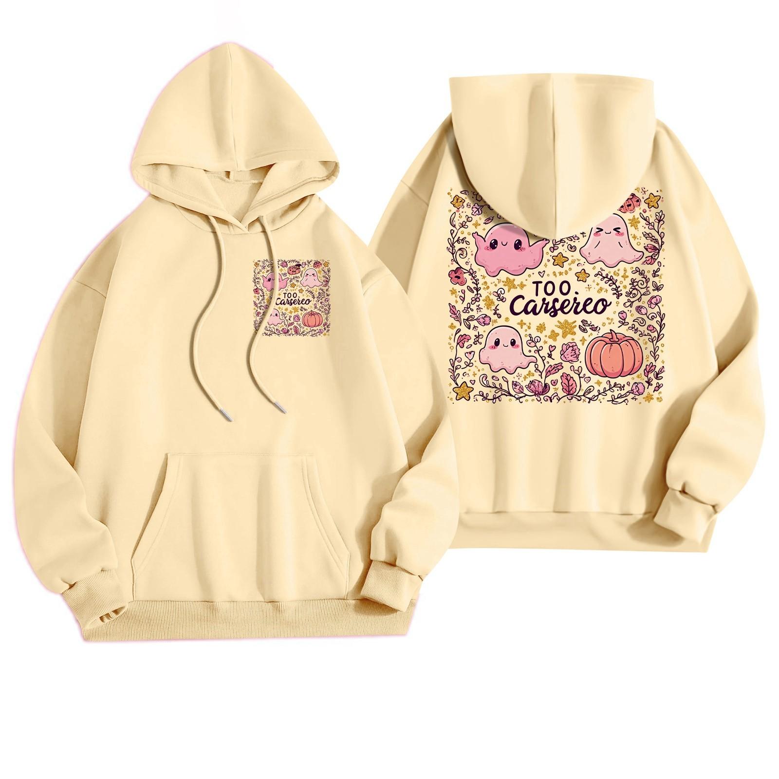 

Женская повседневная модная толстовка с капюшоном и карманами с принтом на Хэллоуин XL жёлтый