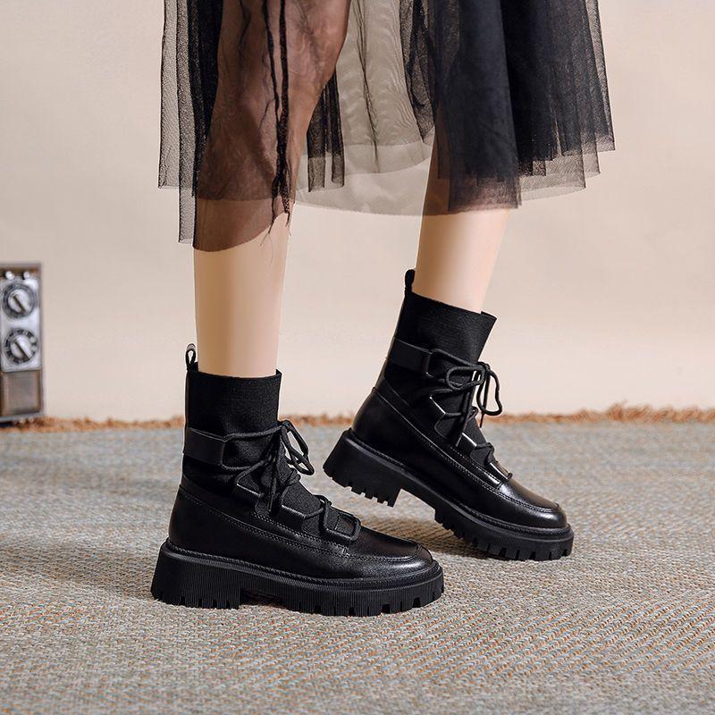 Real soft leather Martin boots summer thin women's 2025 new boots platform women's boots spring and autumn single boots black short boots