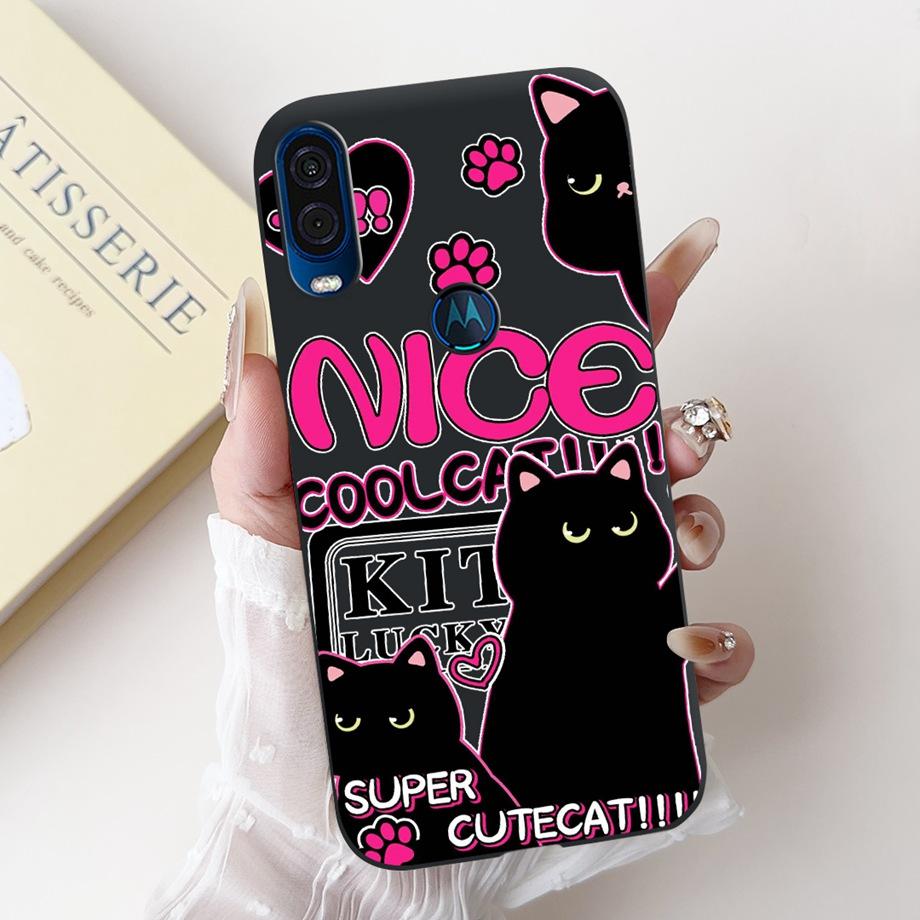 For Motorola One Vision One Macro Phone Case Motorola P50 Back Cover Soft Matte Silicone Slim Fundas Lovely Panda Rabbit Flower