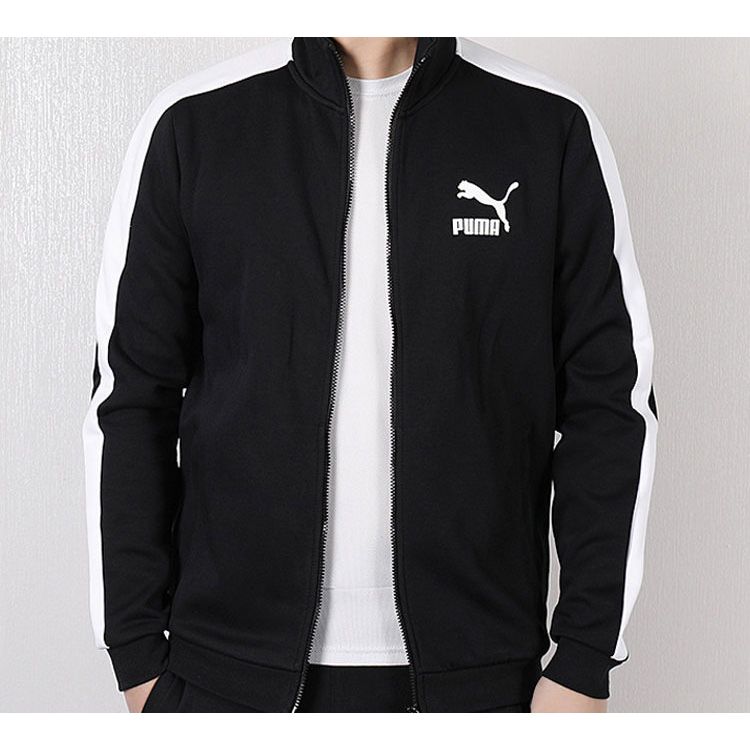Puma T7 Series Stand Collar Knit Logo Casual Sports Jacket Men Jackets Black 579021-01