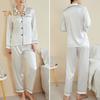 2 Pcs/Set Pajamas Suit Satin Single-breasted Cardigan Shirt V Neck Notch Collar Solid Color Shirt Wide Leg Loose Trousers Nighty Suit Sleepwear