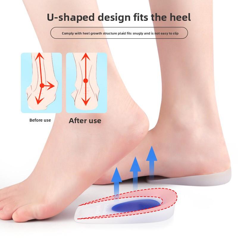 White Blue Core Heel Pad Soft Self-adhesive Sports Shock Absorber Insole U-shaped Foot Cup Half Size