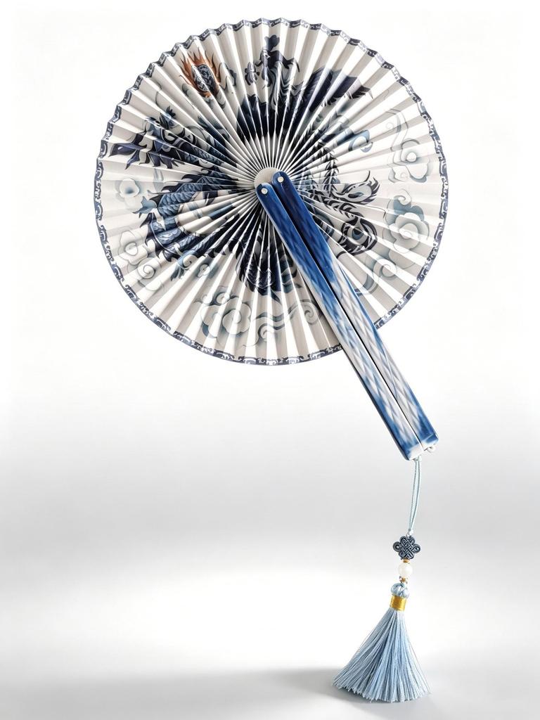 Chinese Style Portable Magnetic Folding Fan with Classical Print for Hanfu Dance