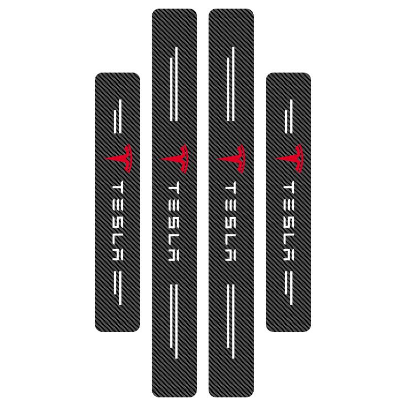 4 stk Karbonfiber Bildørterskel Beskyttelsesklistremerke Ripesikkert Ettermonteringsklistremerke For Tesla Model 3 Model S Model X Y Roadster Performance