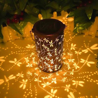 Soljärn ihålig lampa metall cylindrisk ram trollslända lykta utomhus vattentät trädgårdsdekoration hängande lampa