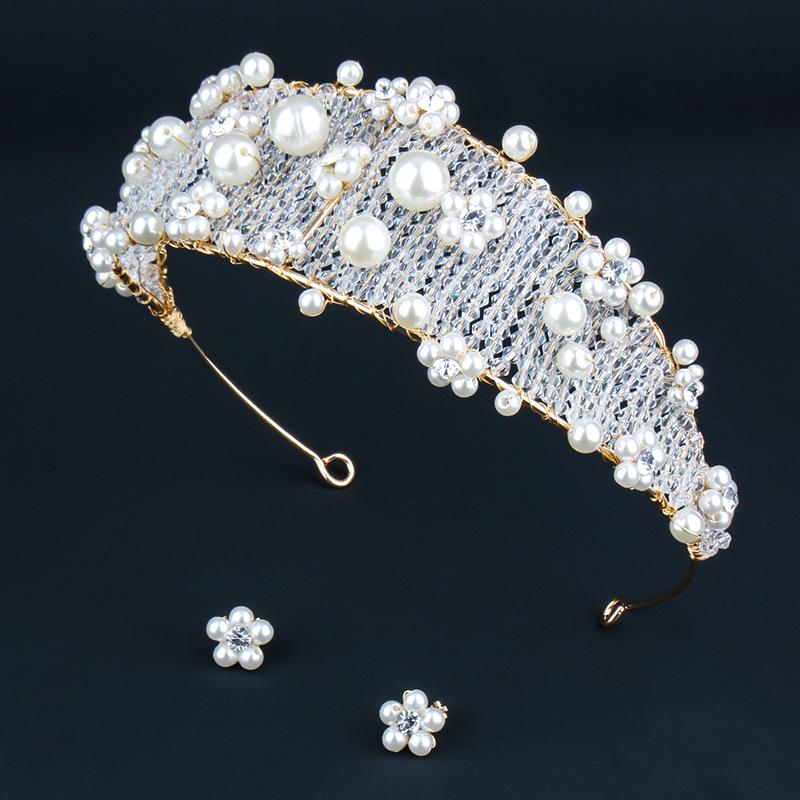Korean Style Bridal Headdress: Handmade Pearl & Crystal Forest Goddess Headband