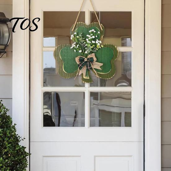 St Patricks Day Gift for Home St. Patrick's Wooden Clover Door Sign with Hemp Rope, Rustic Double Layer Shamrock Hanging Front Welcome Decor