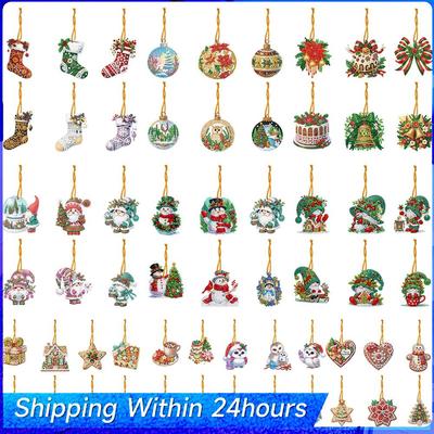 6pcs Xmas 2D Flat DIY Diamond Painting Set Rhinestone Diamond Art Window Pendants Diamond Art Pendant Wall Door Decoration