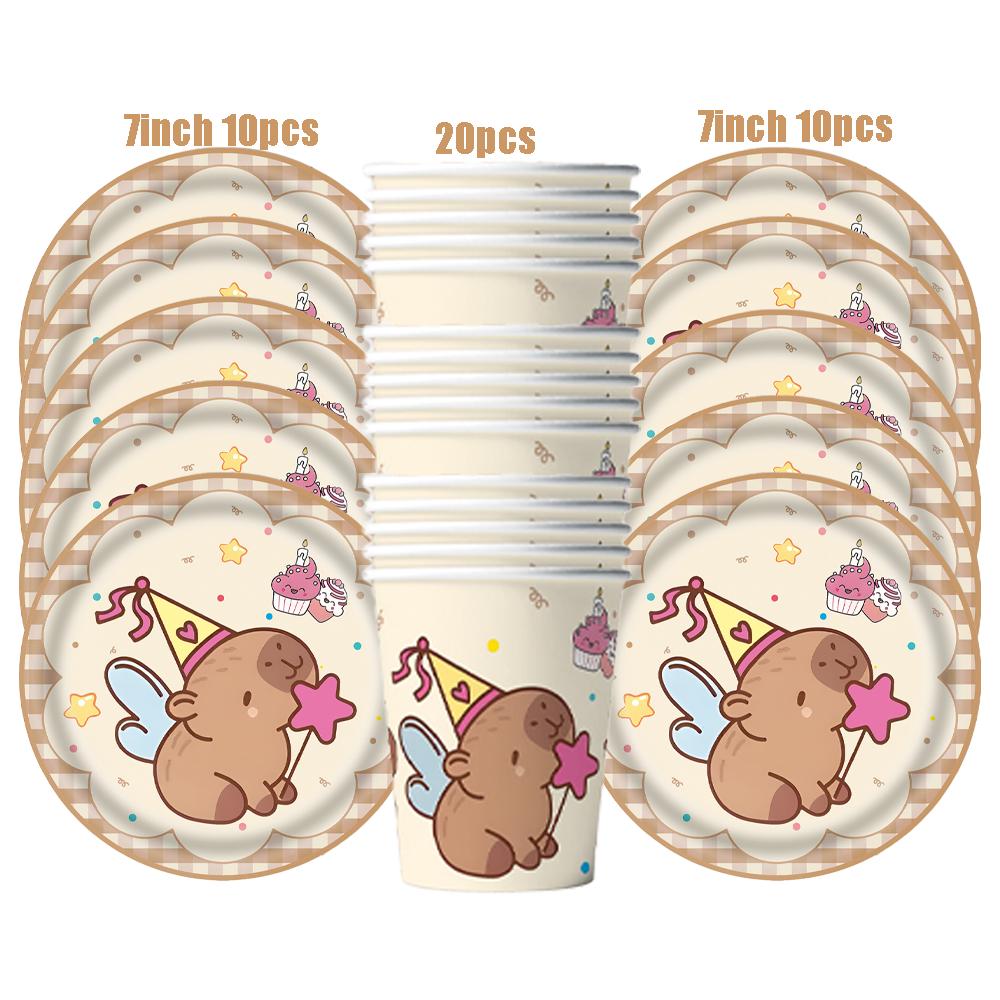 Capybara Disposable Tableware Set  Birthday Party Capybara Tablecloth Cups Plates Napkin Banner Cake Topper Kids Party Supplies