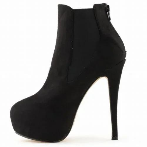 

Женские сапоги 14 см на очень высоком каблуке, зимние и осенние короткие ботильоны, сексуальные повседневные черные туфли для вечеринок на платформе, большой размер 43 42