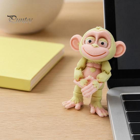 Cute Mini Animal Statue 3D Printed Articulated Monkey Figurine, Multi-Color Cartoon Model with Healing Decorative Figurine Movable Joints, Stress