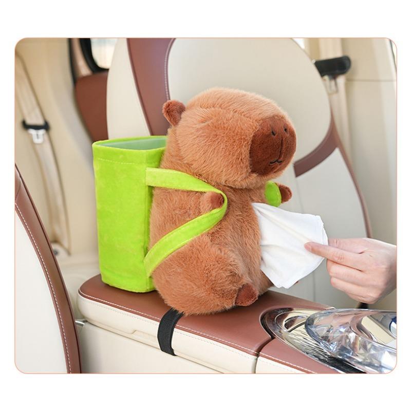 Cute Cartoon Capybara Plush Car Tissue Box Storage Bucket