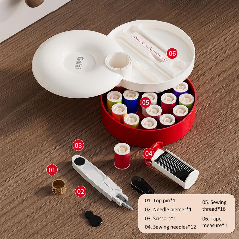 

Mobile Spin Sewing Kit - Convenient Travel-Ready Sewing Box with Sorted Compartments, All-Inclusive Basic DIY Sewing Tools