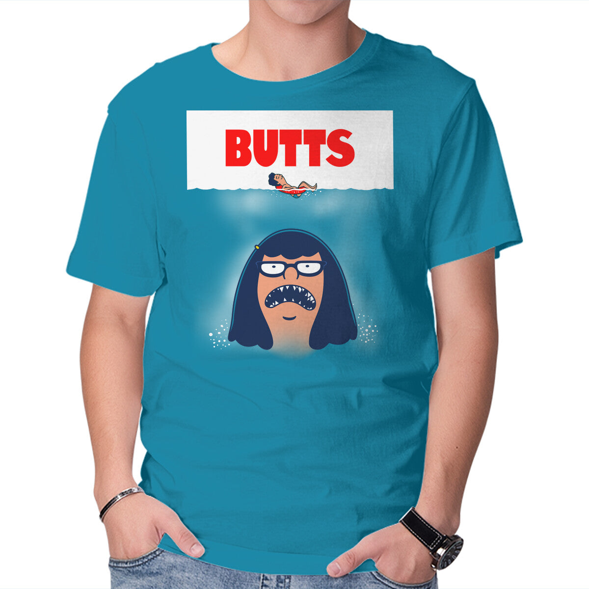 Unisex Crew Neck T-Shirt Butt Shark Graphic Short Sleeve Casual Tee M