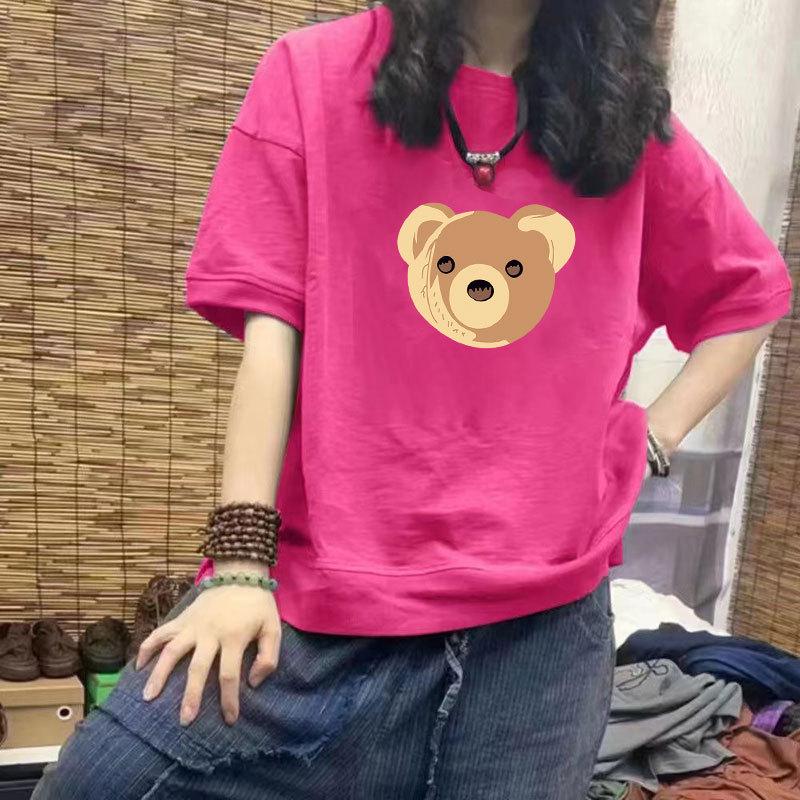 

Women s 100% Cotton Casual Short Sleeve Loose Fit T-Shirt - Trendy Plus Size Print Design XL (recommended 120-140 lbs) розы красного