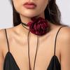 Retro Floral Fabric Choker with Tassel Necklace