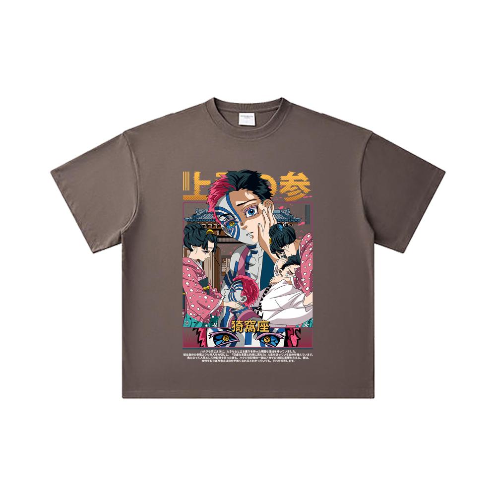 260 GSM Double Yarn 32 Count 100% Cotton Demon Slayer V25 Akaza Print Unisex Heavy Cotton T Shirt