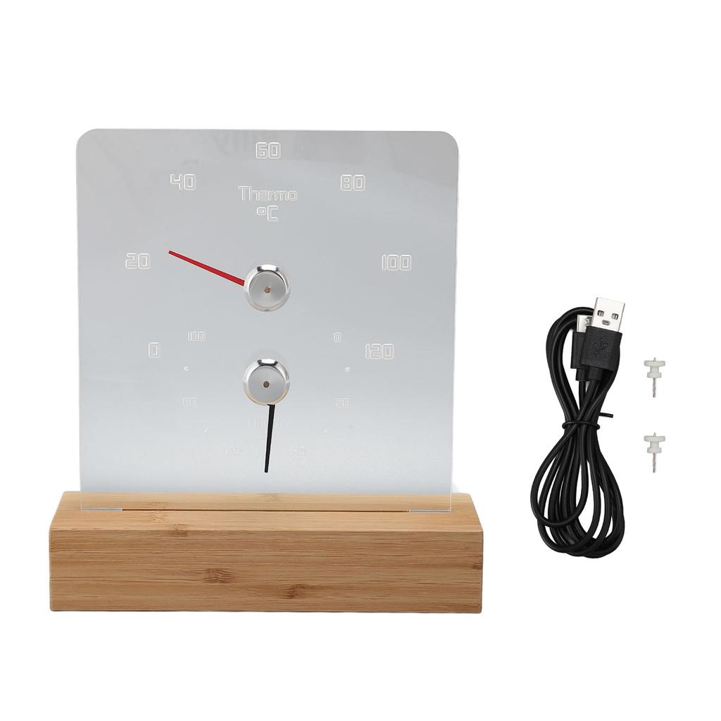 2 in 1 Sauna Thermometer Hygrometer with Wood Base Wall Mountable Freestanding Hygrothermograph for