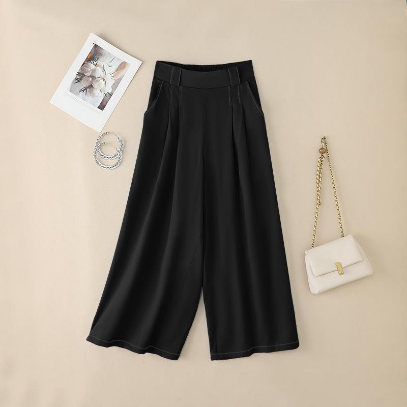 

ZANZEA Women Casual Elastic Waist Solid Color Loose Wide Leg Pants 5XL чёрный