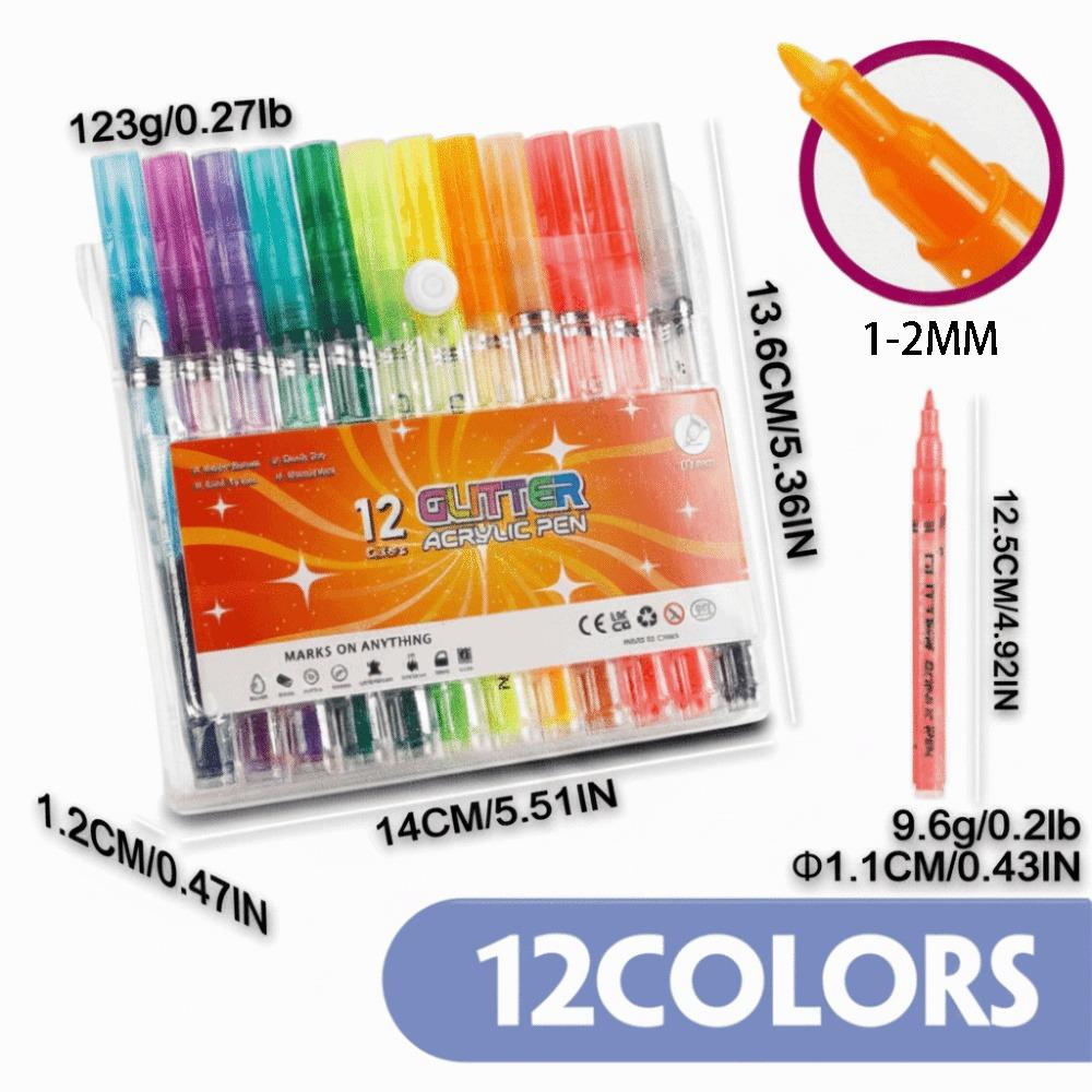 

Quick-Drying Acrylic Pen Set 12 Colors Water-Based Pen Art Use Quick-Drying Pen Calligraphy 12 Colors