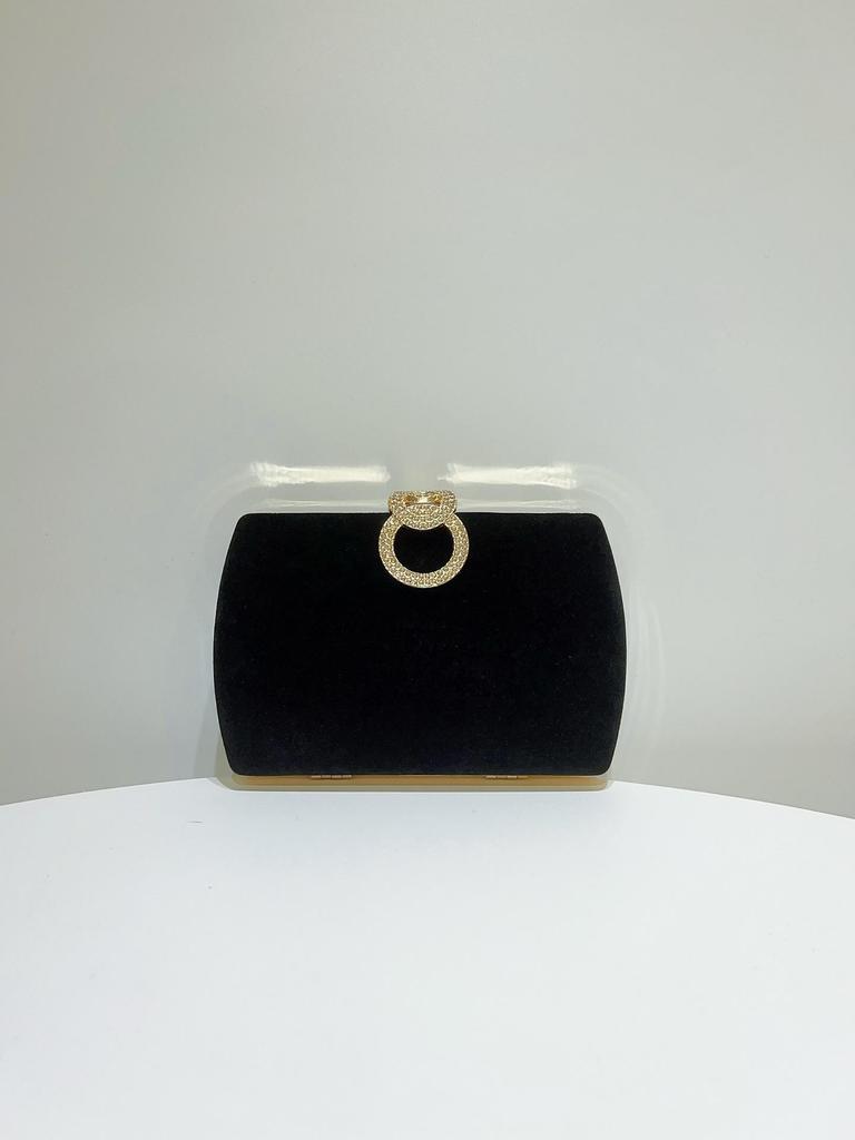 Rhinestone Buckle Velvet Evening Clutch with Chain - Perfect for Cheongsam