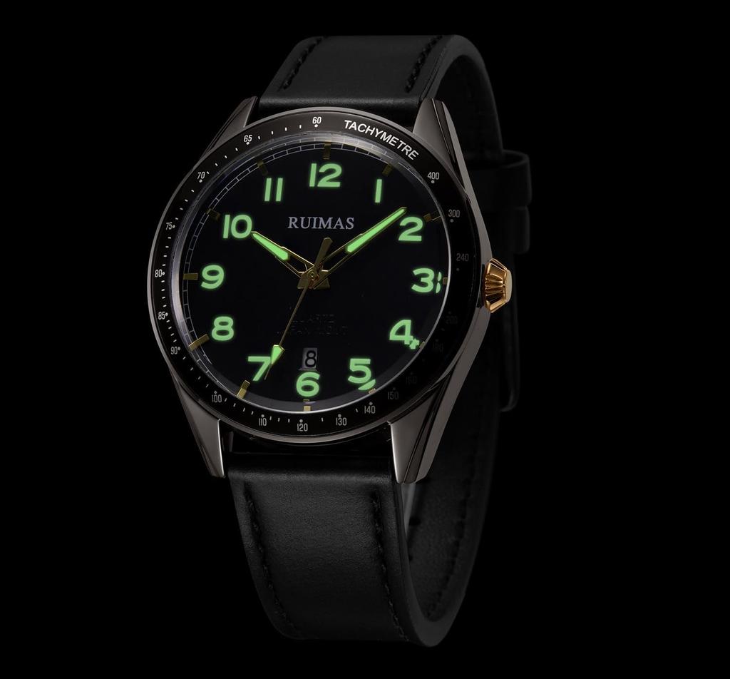 Fashion Quartz Watch with Black Leather Strap and Silver Gray Waterproof Watch Men's