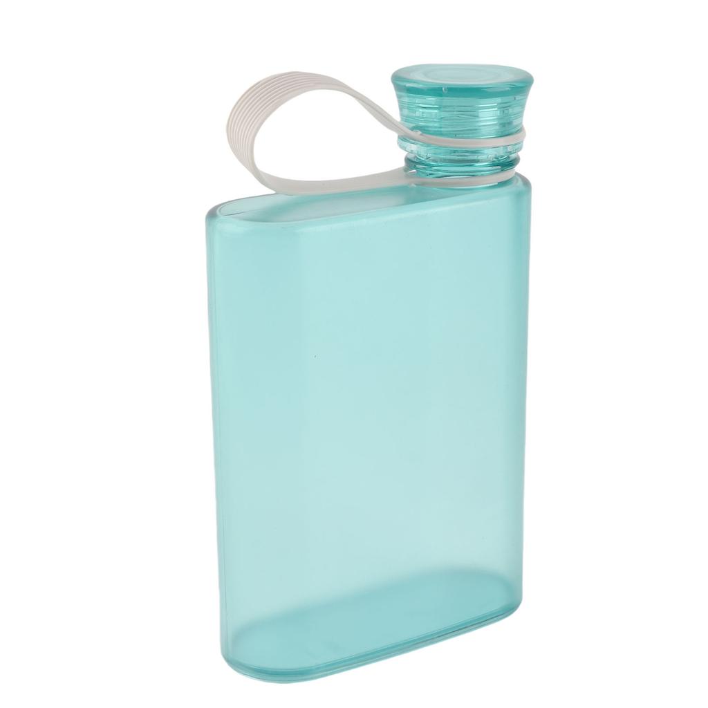 Flat Water Bottle Plastic Leak Proof Transparent Square Portable Paper Water Bottle 380ml Blue
