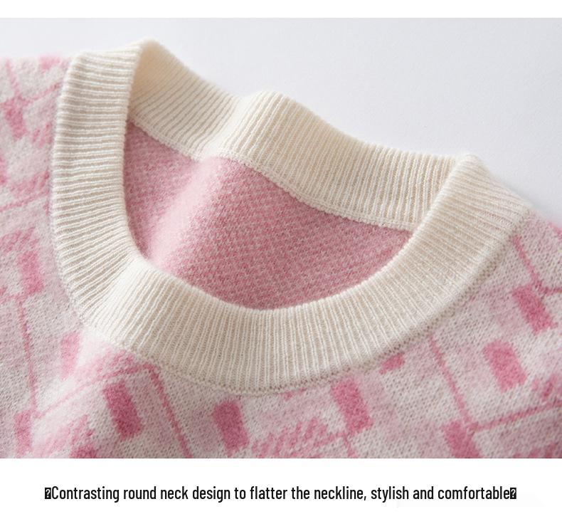 2025 Autumn/Winter Women's Soft Warm Cashmere Sweater – Color Block Round Neck Knit with Long Sleeves