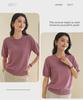Spring Cotton Knit Short Sleeve Outerwear - Round Neck Loose Fit Solid Color Top
