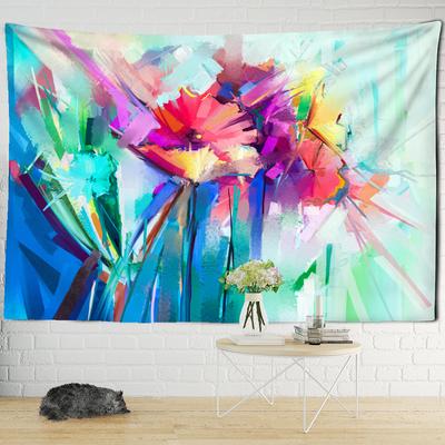 Blue Flower Oil Painting Tapestry Wall Hanging Hippie Tapez Simple Art Living Room Aesthetic Room Decor