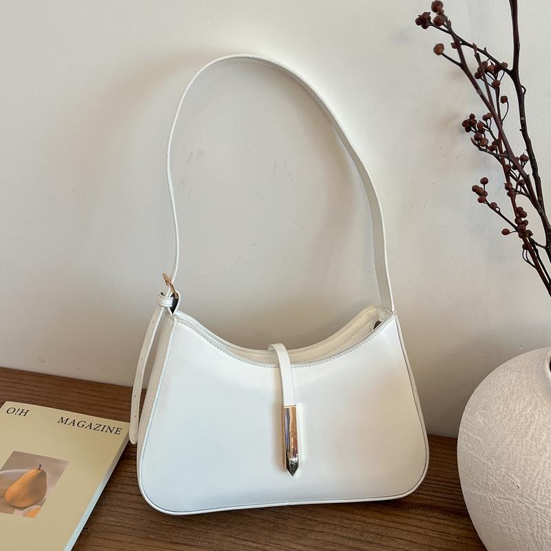 Minimalist Fashion Solid Color Large Capacity Single Shoulder Underarm Bag Belt Buckle Decorative Handbag Commuting Gatherings