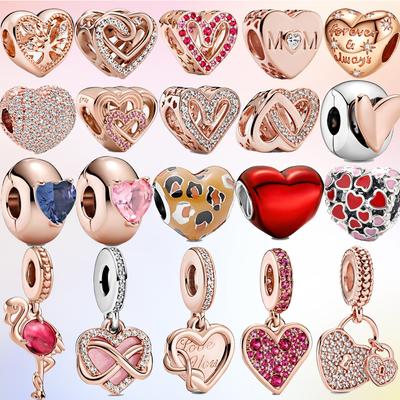 Lüks 925 Ayar Gümüş Pembe Murano Cam Gül Altın Flamingo Charm Fit Moda Bilezik Kendin Yap Kadın Kolye Kolye Yapımı